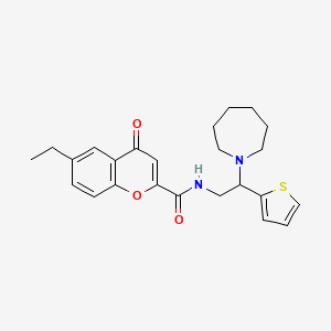 molecular formula C24H28N2O3S B11313598 N-[2-(azepan-1-yl)-2-(thiophen-2-yl)ethyl]-6-ethyl-4-oxo-4H-chromene-2-carboxamide 