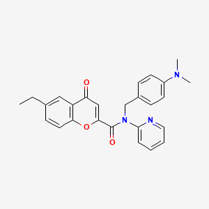 molecular formula C26H25N3O3 B11314204 N-[4-(dimethylamino)benzyl]-6-ethyl-4-oxo-N-(pyridin-2-yl)-4H-chromene-2-carboxamide 