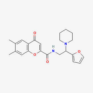 molecular formula C23H26N2O4 B11314681 N-[2-(furan-2-yl)-2-(piperidin-1-yl)ethyl]-6,7-dimethyl-4-oxo-4H-chromene-2-carboxamide 