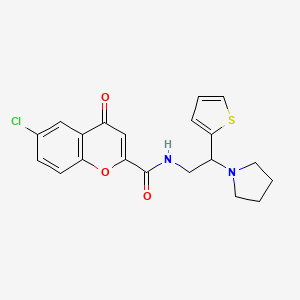 molecular formula C20H19ClN2O3S B11314935 6-chloro-4-oxo-N-[2-(pyrrolidin-1-yl)-2-(thiophen-2-yl)ethyl]-4H-chromene-2-carboxamide 