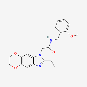 molecular formula C21H23N3O4 B11315565 2-(2-ethyl-6,7-dihydro-1H-[1,4]dioxino[2,3-f]benzimidazol-1-yl)-N-(2-methoxybenzyl)acetamide 
