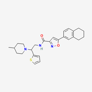 molecular formula C26H31N3O2S B11316250 N-[2-(4-methylpiperidin-1-yl)-2-(thiophen-2-yl)ethyl]-5-(5,6,7,8-tetrahydronaphthalen-2-yl)-1,2-oxazole-3-carboxamide 