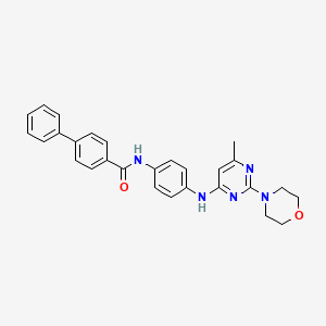 molecular formula C28H27N5O2 B11317085 N-(4-((6-methyl-2-morpholinopyrimidin-4-yl)amino)phenyl)-[1,1'-biphenyl]-4-carboxamide 