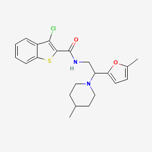 molecular formula C22H25ClN2O2S B11317445 3-chloro-N-[2-(5-methylfuran-2-yl)-2-(4-methylpiperidin-1-yl)ethyl]-1-benzothiophene-2-carboxamide 