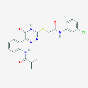molecular formula C22H22ClN5O3S B11317727 N-{2-[3-({2-[(3-chloro-2-methylphenyl)amino]-2-oxoethyl}sulfanyl)-5-oxo-4,5-dihydro-1,2,4-triazin-6-yl]phenyl}-2-methylpropanamide 
