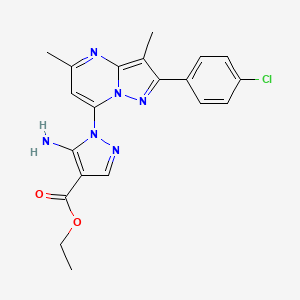 molecular formula C20H19ClN6O2 B11317965 ethyl 5-amino-1-[2-(4-chlorophenyl)-3,5-dimethylpyrazolo[1,5-a]pyrimidin-7-yl]-1H-pyrazole-4-carboxylate 