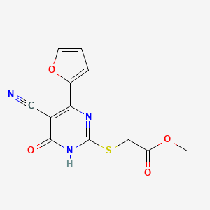 molecular formula C12H9N3O4S B11318101 Methyl 2-{[5-cyano-4-(furan-2-YL)-6-oxo-1,6-dihydropyrimidin-2-YL]sulfanyl}acetate 