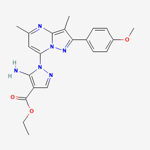 molecular formula C21H22N6O3 B11318416 ethyl 5-amino-1-[2-(4-methoxyphenyl)-3,5-dimethylpyrazolo[1,5-a]pyrimidin-7-yl]-1H-pyrazole-4-carboxylate 