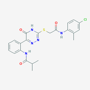 molecular formula C22H22ClN5O3S B11318429 N-{2-[3-({2-[(4-chloro-2-methylphenyl)amino]-2-oxoethyl}sulfanyl)-5-oxo-4,5-dihydro-1,2,4-triazin-6-yl]phenyl}-2-methylpropanamide 