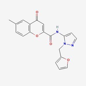 molecular formula C19H15N3O4 B11318687 N-[1-(furan-2-ylmethyl)-1H-pyrazol-5-yl]-6-methyl-4-oxo-4H-chromene-2-carboxamide 
