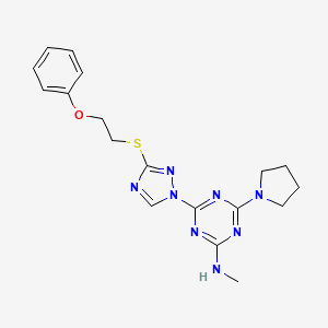 molecular formula C18H22N8OS B11319349 N-methyl-4-{3-[(2-phenoxyethyl)sulfanyl]-1H-1,2,4-triazol-1-yl}-6-(pyrrolidin-1-yl)-1,3,5-triazin-2-amine 