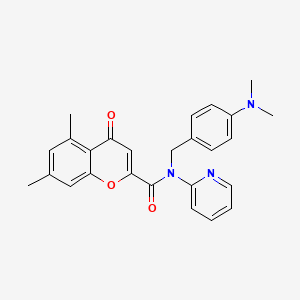 molecular formula C26H25N3O3 B11320344 N-[4-(dimethylamino)benzyl]-5,7-dimethyl-4-oxo-N-(pyridin-2-yl)-4H-chromene-2-carboxamide 