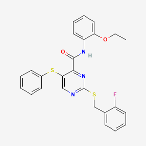 molecular formula C26H22FN3O2S2 B11320642 N-(2-ethoxyphenyl)-2-[(2-fluorobenzyl)sulfanyl]-5-(phenylsulfanyl)pyrimidine-4-carboxamide 