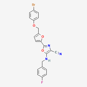 molecular formula C22H15BrFN3O3 B11321141 2-{5-[(4-Bromophenoxy)methyl]furan-2-yl}-5-[(4-fluorobenzyl)amino]-1,3-oxazole-4-carbonitrile 