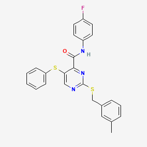 molecular formula C25H20FN3OS2 B11321155 N-(4-fluorophenyl)-2-[(3-methylbenzyl)sulfanyl]-5-(phenylsulfanyl)pyrimidine-4-carboxamide 