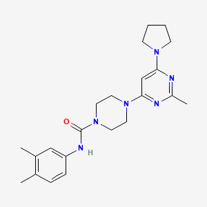 molecular formula C22H30N6O B11321284 N-(3,4-Dimethylphenyl)-4-[2-methyl-6-(pyrrolidin-1-YL)pyrimidin-4-YL]piperazine-1-carboxamide 