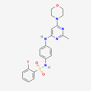 molecular formula C21H22FN5O3S B11321734 2-fluoro-N-(4-((2-methyl-6-morpholinopyrimidin-4-yl)amino)phenyl)benzenesulfonamide 