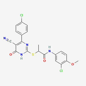 molecular formula C21H16Cl2N4O3S B11321896 N-(3-Chloro-4-methoxyphenyl)-2-{[4-(4-chlorophenyl)-5-cyano-6-oxo-1,6-dihydropyrimidin-2-YL]sulfanyl}propanamide 