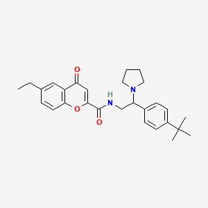 molecular formula C28H34N2O3 B11322240 N-[2-(4-tert-butylphenyl)-2-(pyrrolidin-1-yl)ethyl]-6-ethyl-4-oxo-4H-chromene-2-carboxamide 