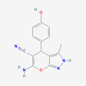 molecular formula C14H12N4O2 B113223 6-Amino-4-(4-hydroxyphenyl)-3-methyl-1,4-dihydropyrano[2,3-c]pyrazole-5-carbonitrile CAS No. 89607-43-2