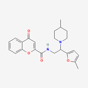molecular formula C23H26N2O4 B11322307 N-[2-(5-methylfuran-2-yl)-2-(4-methylpiperidin-1-yl)ethyl]-4-oxo-4H-chromene-2-carboxamide 