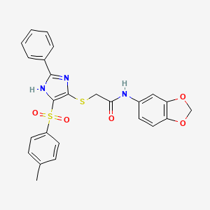 molecular formula C25H21N3O5S2 B11323295 N-(1,3-benzodioxol-5-yl)-2-({4-[(4-methylphenyl)sulfonyl]-2-phenyl-1H-imidazol-5-yl}sulfanyl)acetamide 
