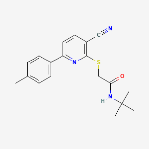 molecular formula C19H21N3OS B11323502 N-tert-butyl-2-{[3-cyano-6-(4-methylphenyl)pyridin-2-yl]sulfanyl}acetamide 