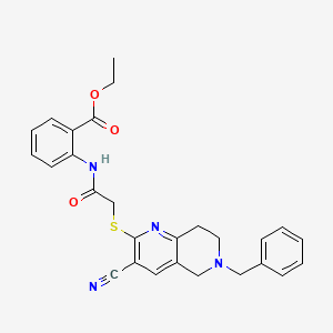 molecular formula C27H26N4O3S B11325072 Ethyl 2-({[(6-benzyl-3-cyano-5,6,7,8-tetrahydro-1,6-naphthyridin-2-yl)sulfanyl]acetyl}amino)benzoate 