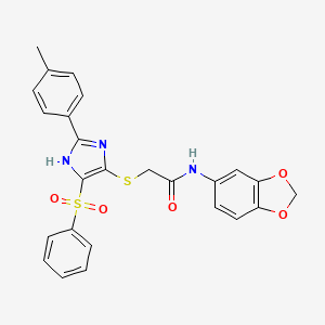 molecular formula C25H21N3O5S2 B11326139 N-(1,3-benzodioxol-5-yl)-2-{[2-(4-methylphenyl)-4-(phenylsulfonyl)-1H-imidazol-5-yl]sulfanyl}acetamide 