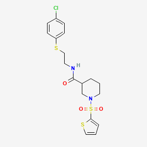 molecular formula C18H21ClN2O3S3 B11328345 N-{2-[(4-chlorophenyl)sulfanyl]ethyl}-1-(thiophen-2-ylsulfonyl)piperidine-3-carboxamide 