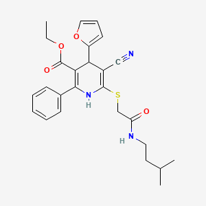 molecular formula C26H29N3O4S B11329020 Ethyl 5-cyano-4-(furan-2-yl)-6-({2-[(3-methylbutyl)amino]-2-oxoethyl}sulfanyl)-2-phenyl-1,4-dihydropyridine-3-carboxylate 