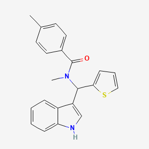 molecular formula C22H20N2OS B11329047 N-[1H-indol-3-yl(thiophen-2-yl)methyl]-N,4-dimethylbenzamide 