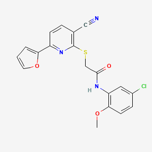 molecular formula C19H14ClN3O3S B11329302 N-(5-chloro-2-methoxyphenyl)-2-{[3-cyano-6-(furan-2-yl)pyridin-2-yl]sulfanyl}acetamide 