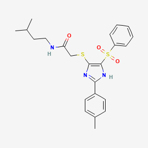 molecular formula C23H27N3O3S2 B11329376 N-(3-methylbutyl)-2-{[2-(4-methylphenyl)-4-(phenylsulfonyl)-1H-imidazol-5-yl]sulfanyl}acetamide 