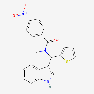 molecular formula C21H17N3O3S B11329647 N-[1H-indol-3-yl(thiophen-2-yl)methyl]-N-methyl-4-nitrobenzamide 
