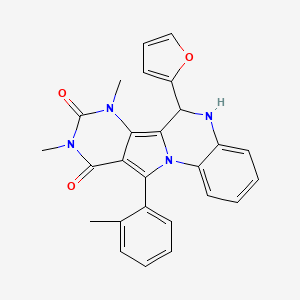 molecular formula C26H22N4O3 B11329840 9-(furan-2-yl)-12,14-dimethyl-17-(2-methylphenyl)-1,8,12,14-tetrazatetracyclo[8.7.0.02,7.011,16]heptadeca-2,4,6,10,16-pentaene-13,15-dione 