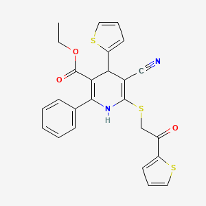 molecular formula C25H20N2O3S3 B11330218 Ethyl 5-cyano-6-{[2-oxo-2-(thiophen-2-yl)ethyl]sulfanyl}-2-phenyl-4-(thiophen-2-yl)-1,4-dihydropyridine-3-carboxylate 