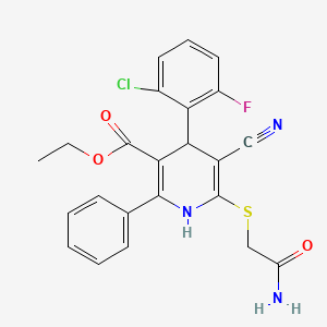 molecular formula C23H19ClFN3O3S B11330233 Ethyl 6-[(2-amino-2-oxoethyl)sulfanyl]-4-(2-chloro-6-fluorophenyl)-5-cyano-2-phenyl-1,4-dihydropyridine-3-carboxylate 