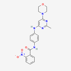 molecular formula C22H22N6O4 B11330738 N-(4-((2-methyl-6-morpholinopyrimidin-4-yl)amino)phenyl)-2-nitrobenzamide 