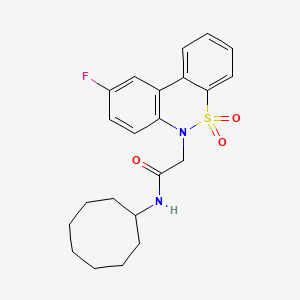 molecular formula C22H25FN2O3S B11331598 N-cyclooctyl-2-(9-fluoro-5,5-dioxido-6H-dibenzo[c,e][1,2]thiazin-6-yl)acetamide 