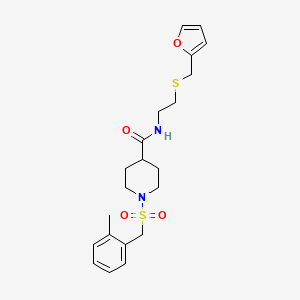 molecular formula C21H28N2O4S2 B11332243 N-{2-[(furan-2-ylmethyl)sulfanyl]ethyl}-1-[(2-methylbenzyl)sulfonyl]piperidine-4-carboxamide 