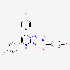 molecular formula C24H16Cl2FN5O B11333114 N-[5,7-bis(4-chlorophenyl)-4,7-dihydro[1,2,4]triazolo[1,5-a]pyrimidin-2-yl]-4-fluorobenzamide 