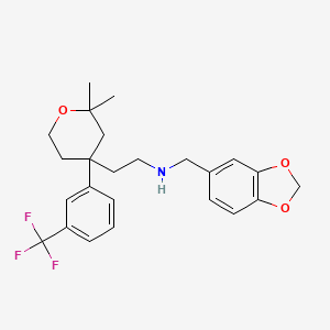 molecular formula C24H28F3NO3 B11333960 N-(1,3-benzodioxol-5-ylmethyl)-2-{2,2-dimethyl-4-[3-(trifluoromethyl)phenyl]tetrahydro-2H-pyran-4-yl}ethanamine 