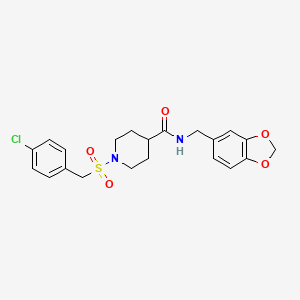 molecular formula C21H23ClN2O5S B11334052 N-(1,3-benzodioxol-5-ylmethyl)-1-[(4-chlorobenzyl)sulfonyl]piperidine-4-carboxamide 