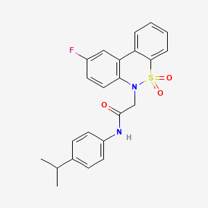 molecular formula C23H21FN2O3S B11334675 2-(9-fluoro-5,5-dioxido-6H-dibenzo[c,e][1,2]thiazin-6-yl)-N-(4-isopropylphenyl)acetamide 