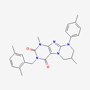 molecular formula C26H29N5O2 B11335210 3-[(2,5-dimethylphenyl)methyl]-1,7-dimethyl-9-(4-methylphenyl)-7,8-dihydro-6H-purino[7,8-a]pyrimidine-2,4-dione 