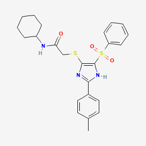 molecular formula C24H27N3O3S2 B11335713 N-cyclohexyl-2-{[2-(4-methylphenyl)-4-(phenylsulfonyl)-1H-imidazol-5-yl]sulfanyl}acetamide 