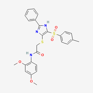 molecular formula C26H25N3O5S2 B11335911 N-(2,4-dimethoxyphenyl)-2-({4-[(4-methylphenyl)sulfonyl]-2-phenyl-1H-imidazol-5-yl}sulfanyl)acetamide 