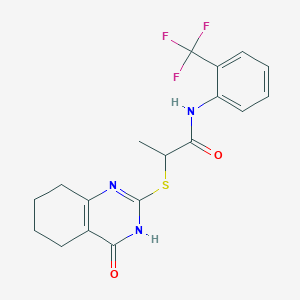 molecular formula C18H18F3N3O2S B11336434 2-((4-oxo-3,4,5,6,7,8-hexahydroquinazolin-2-yl)thio)-N-(2-(trifluoromethyl)phenyl)propanamide 