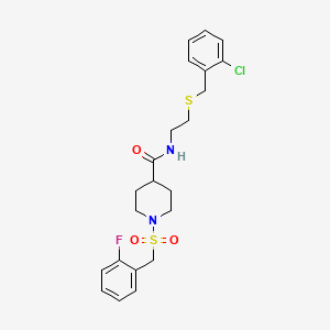 molecular formula C22H26ClFN2O3S2 B11336905 N-{2-[(2-chlorobenzyl)sulfanyl]ethyl}-1-[(2-fluorobenzyl)sulfonyl]piperidine-4-carboxamide 